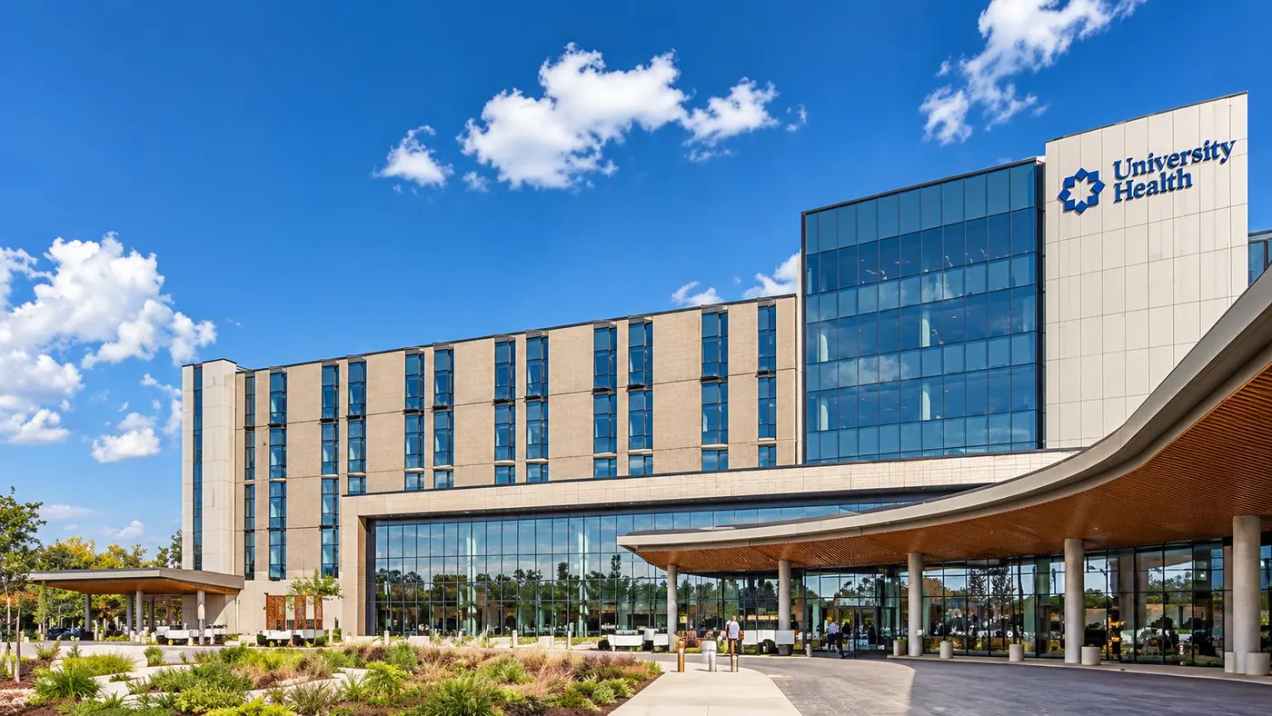 Rendering of University Health Retama Hospital main entrance